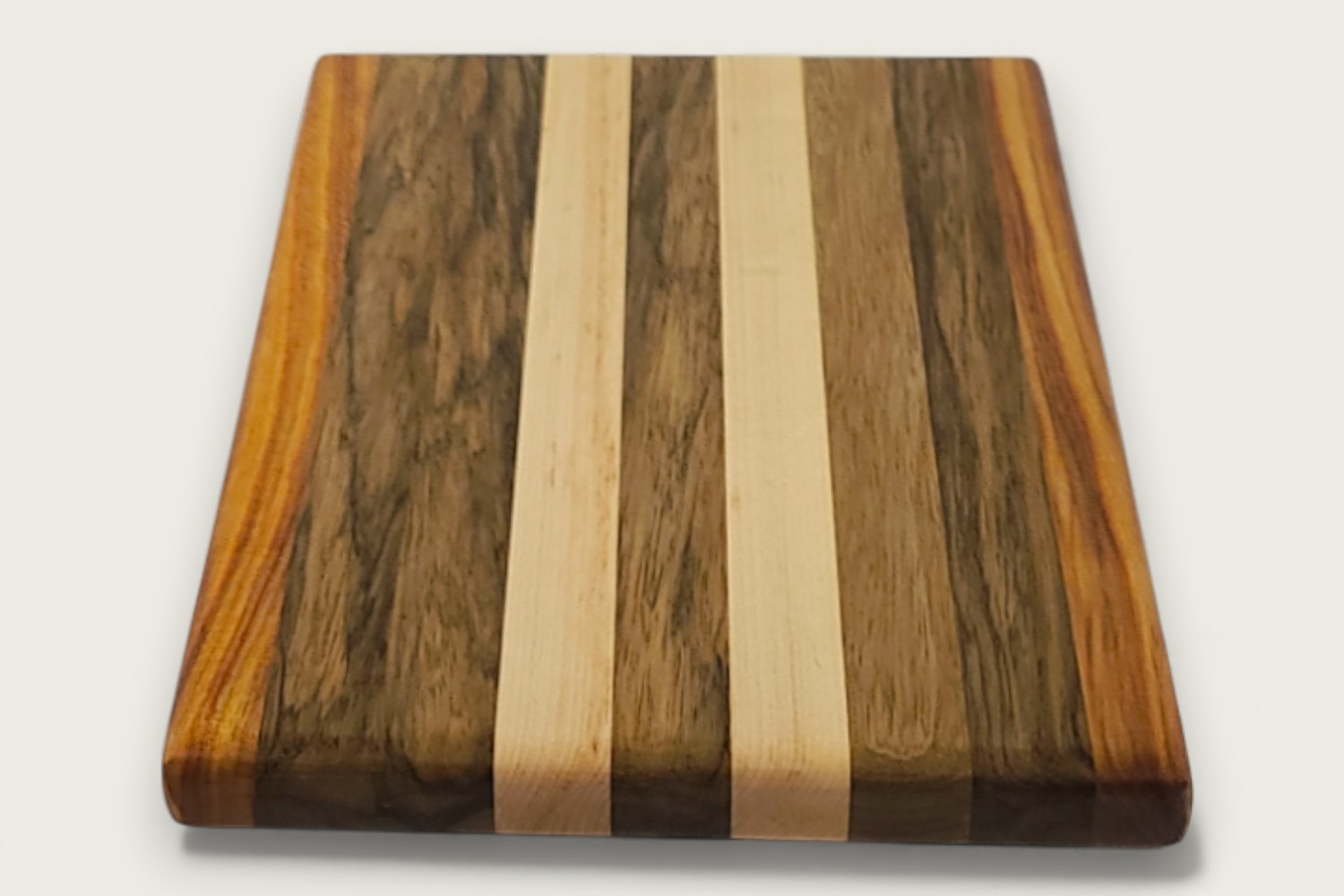 Black Limba & Maple Prep Board (#155), rectangular edge-grain design with dark brown tones and natural Tung oil finish.